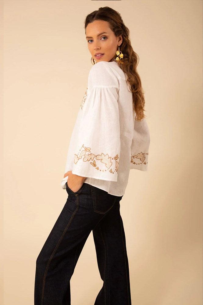 Kaia Embroided Linen Top