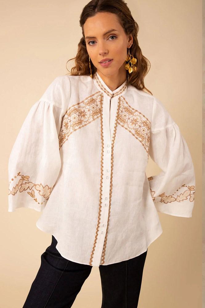 Kaia Embroided Linen Top