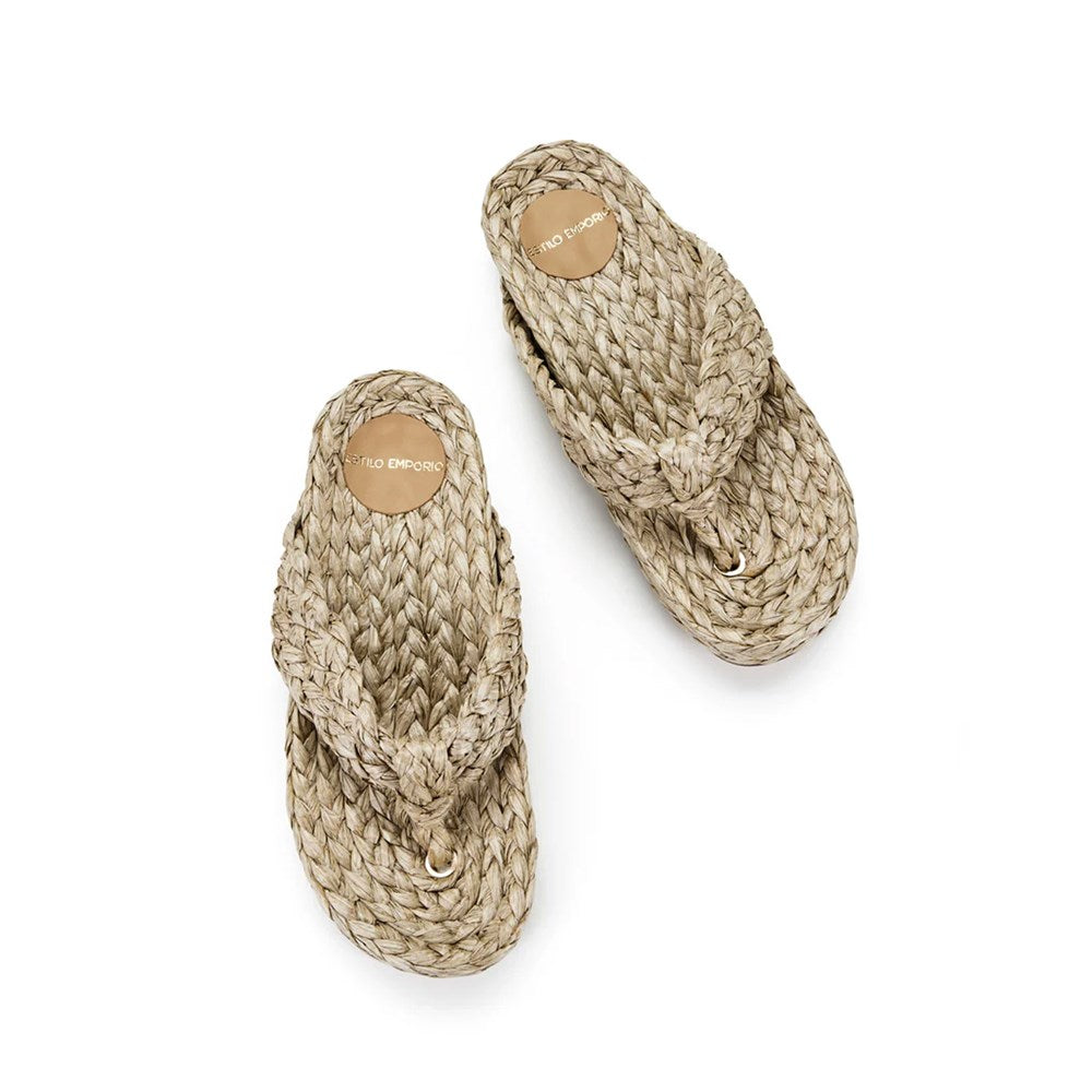 Kaia Raffia Braided Thong - Natural