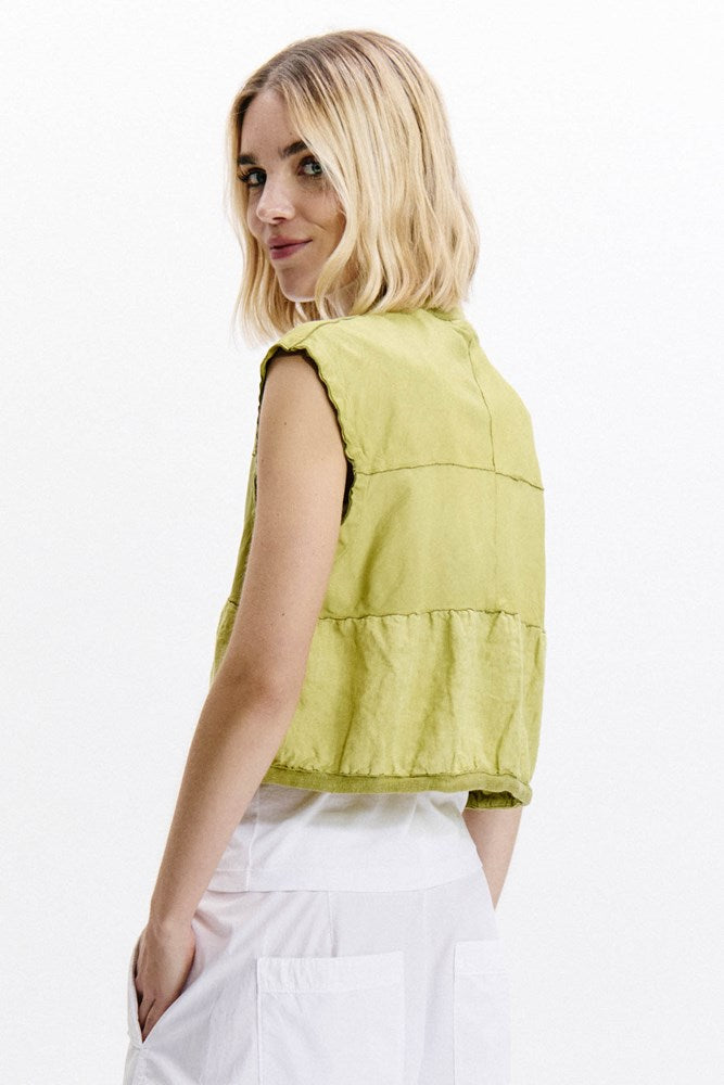 Leather Panelled Vest - Lime