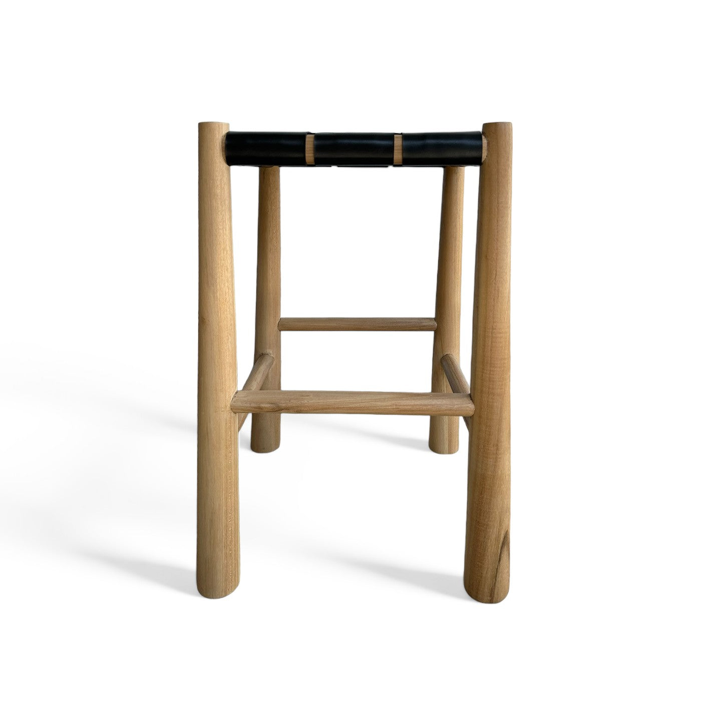 Leather Thick Plait Bar Stool - Black