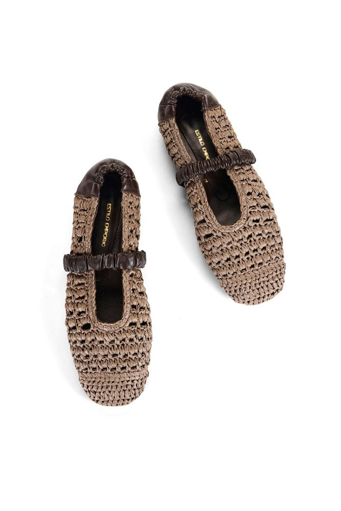 Estilo Emporio-Leila Raffia Ballet Slipper - Chocolate-Shoes-st-barts-brisbane-goldcoast-cabarita-southport