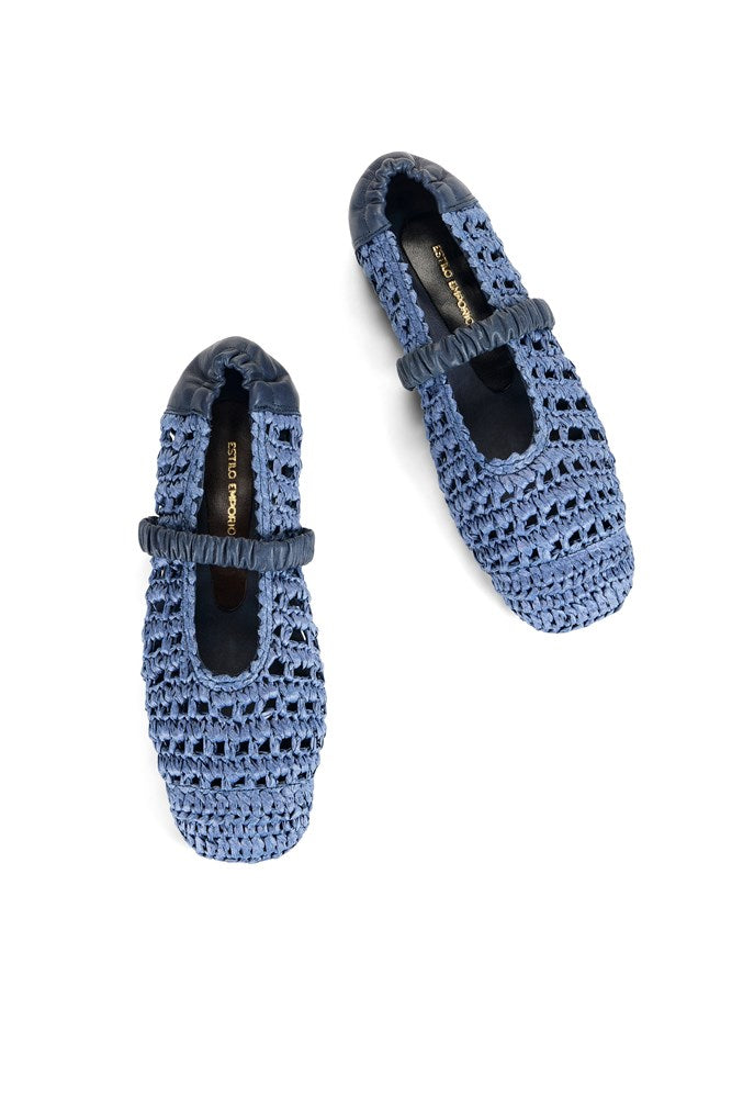 Estilo Emporio-Leila Raffia Ballet Slipper - Navy-Shoes-st-barts-brisbane-goldcoast-cabarita-southport