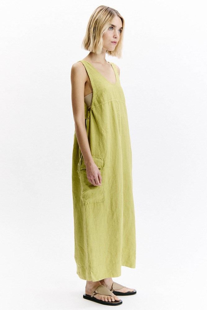 Linen Cargo Dress - Lime