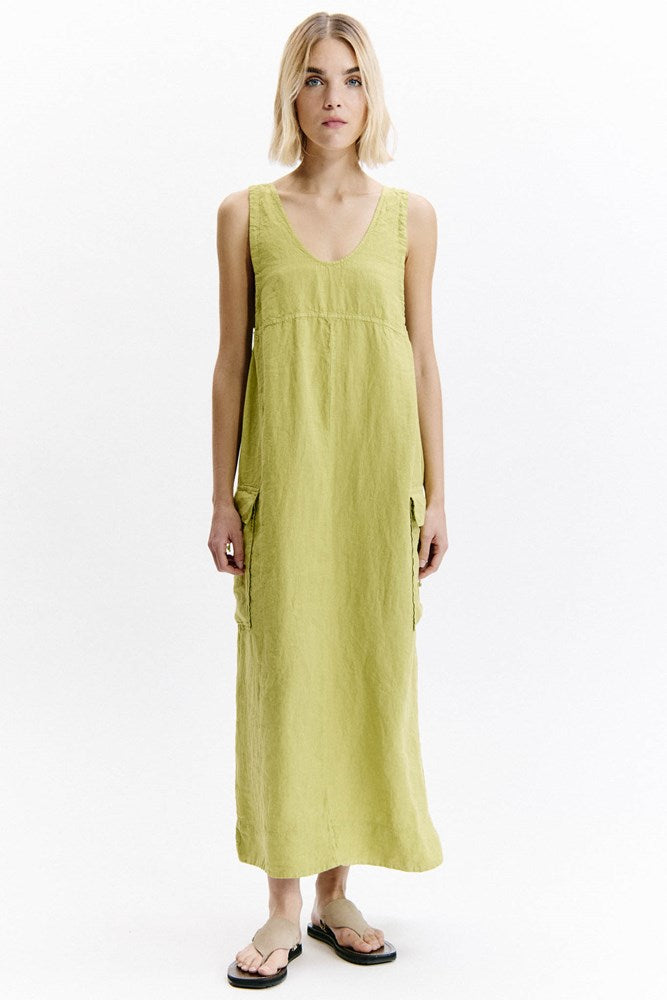 Linen Cargo Dress - Lime