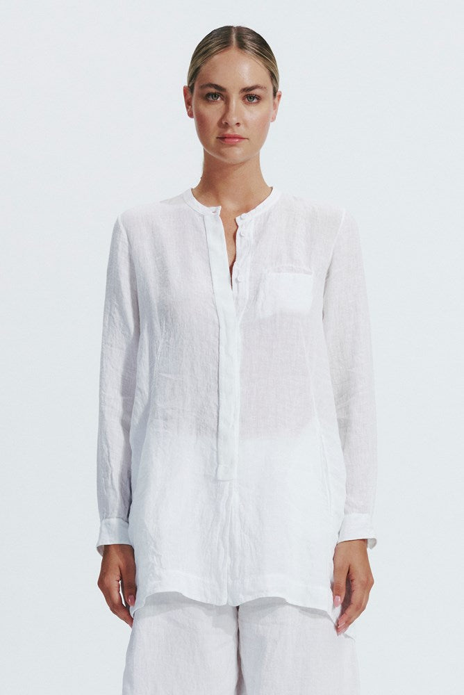 Linen Longline Shirt - White
