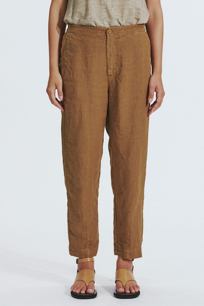 Linen Slim Pant - Mustard