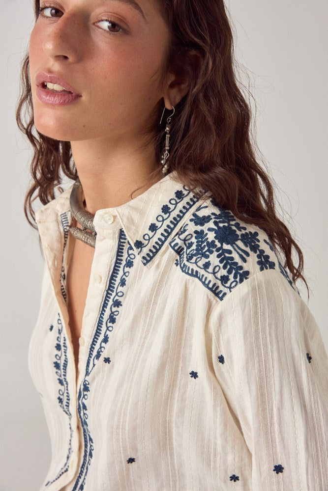Salinger Shirt - Cream/Indigo - Maison Hotel