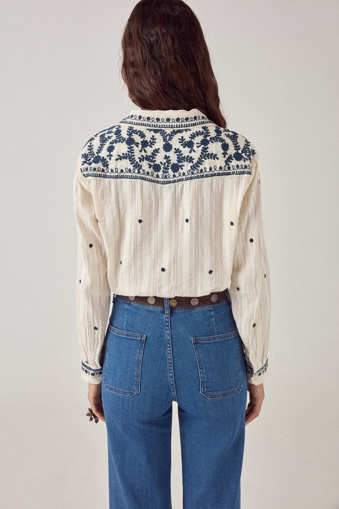 Salinger Shirt - Cream/Indigo - Maison Hotel