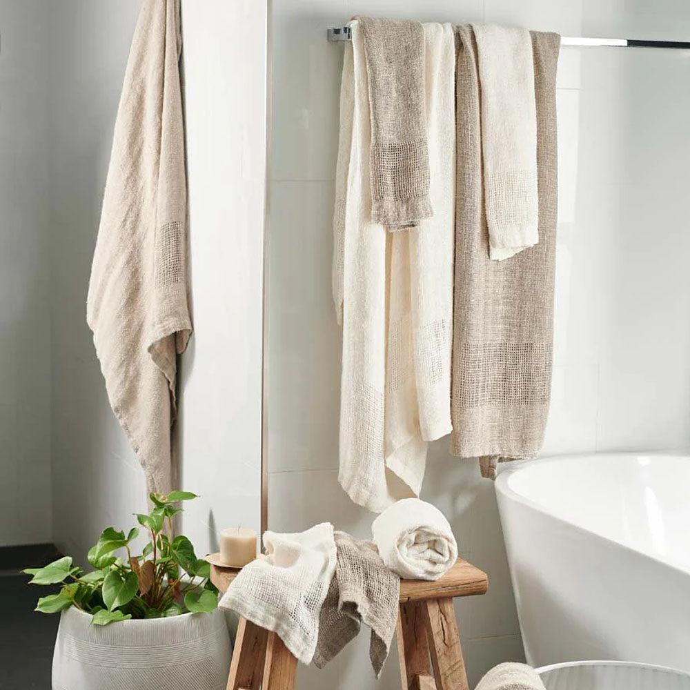 Mayla Hand Woven Linen Bath Towel - Ivory