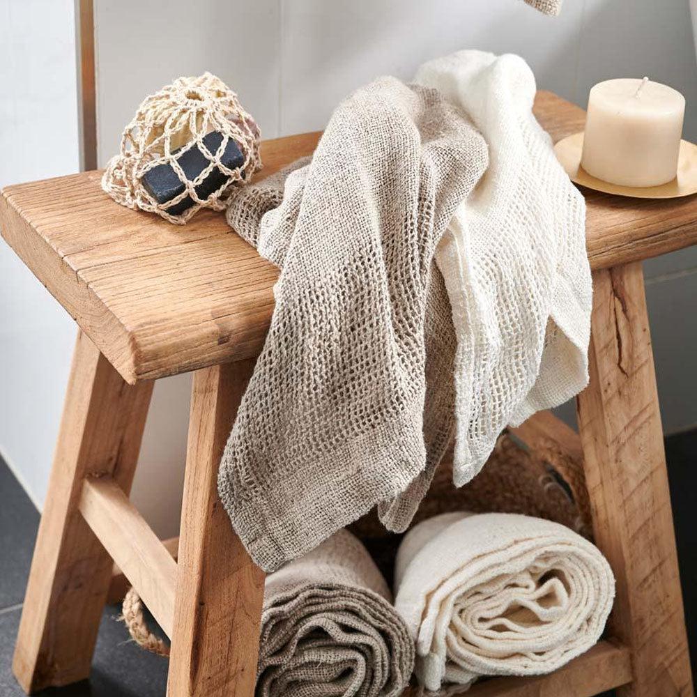 Mayla Hand Woven Linen Hand Towel - Ivory