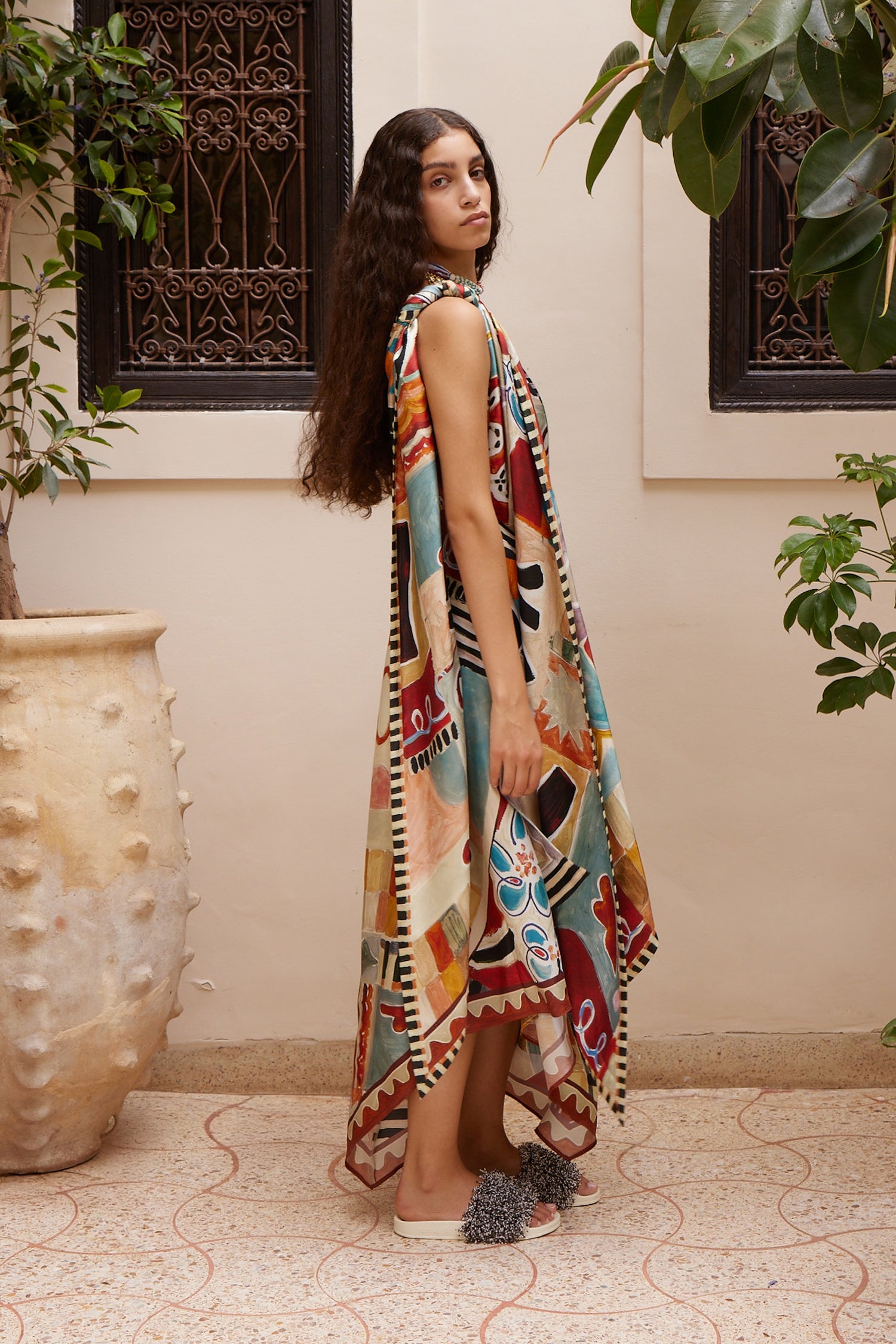 Michelle Scarf Silk Midi Dress