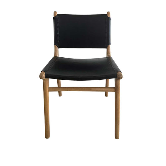 Mid Century Modern Black Leather and Teak Dining Chair