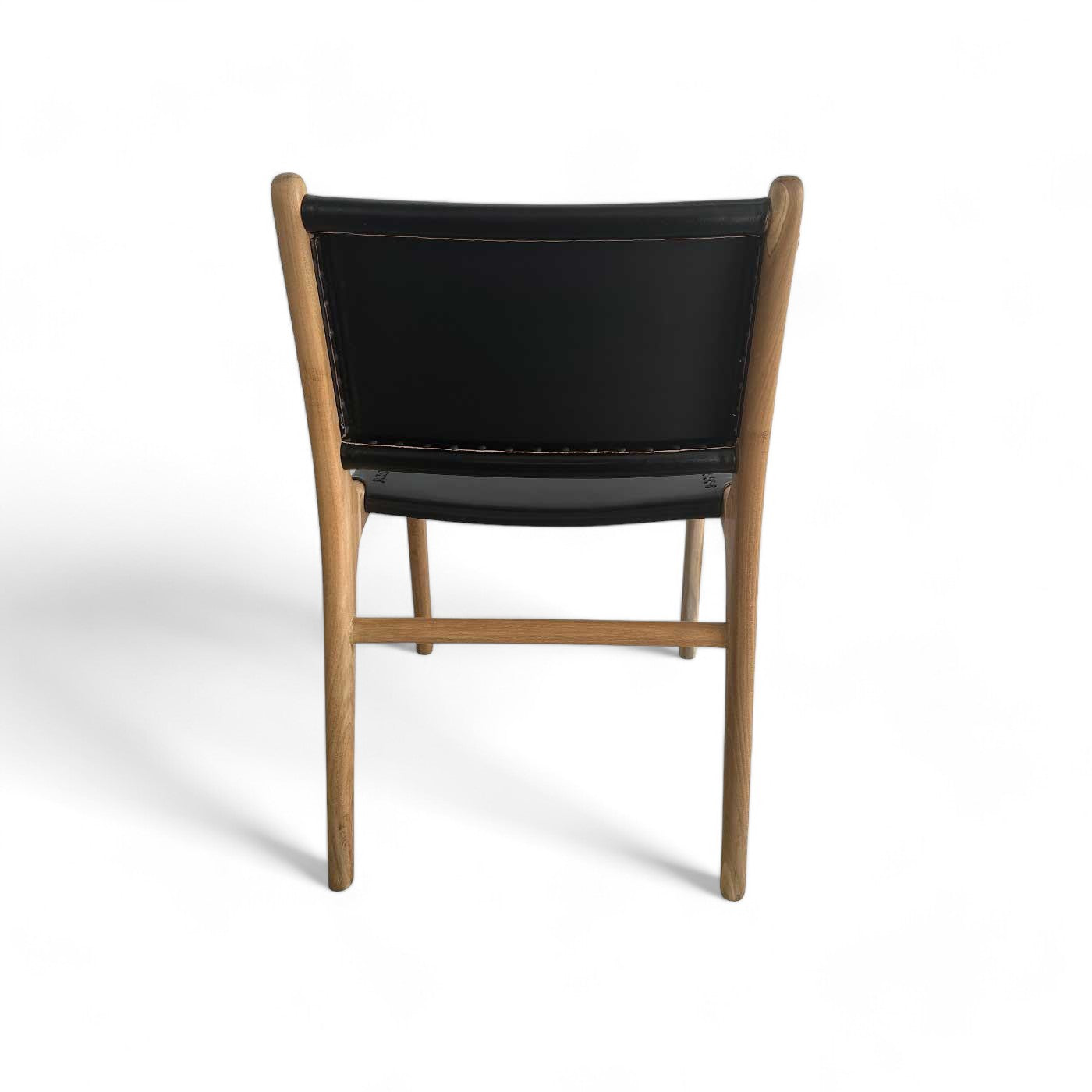 Mid Century Modern Black Leather and Teak Dining Chair