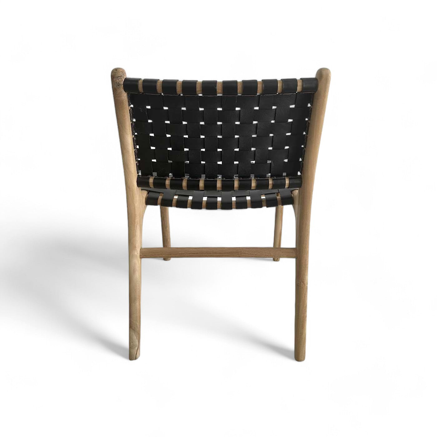 Mid Century Modern Black Woven Leather and Teak Dining Chair