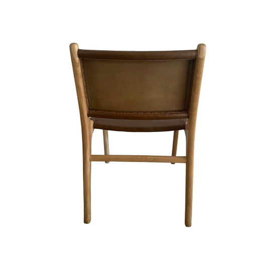 Mid Century Modern Tan Leather and Teak Dining Chair