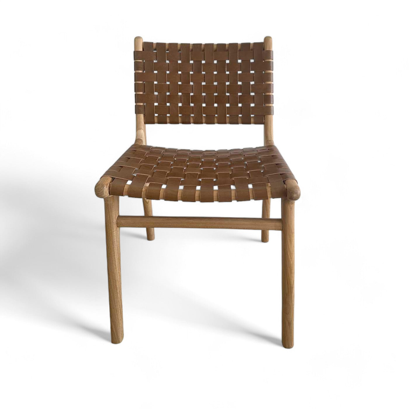 Mid Century Modern Tan Woven Leather and Teak Dining Chair