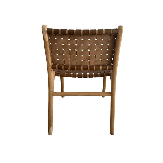 Mid Century Modern Tan Woven Leather and Teak Dining Chair