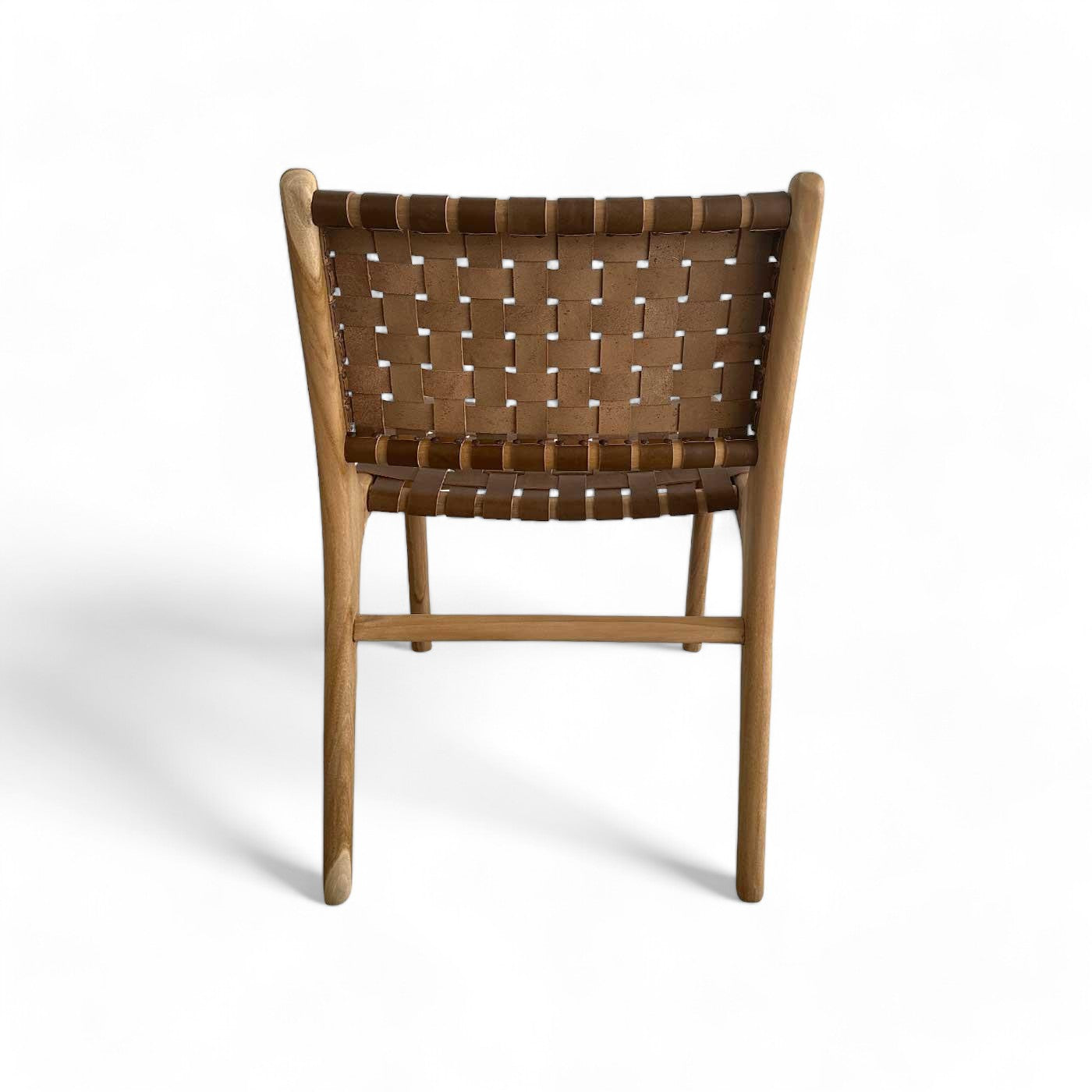 Mid Century Modern Tan Woven Leather and Teak Dining Chair