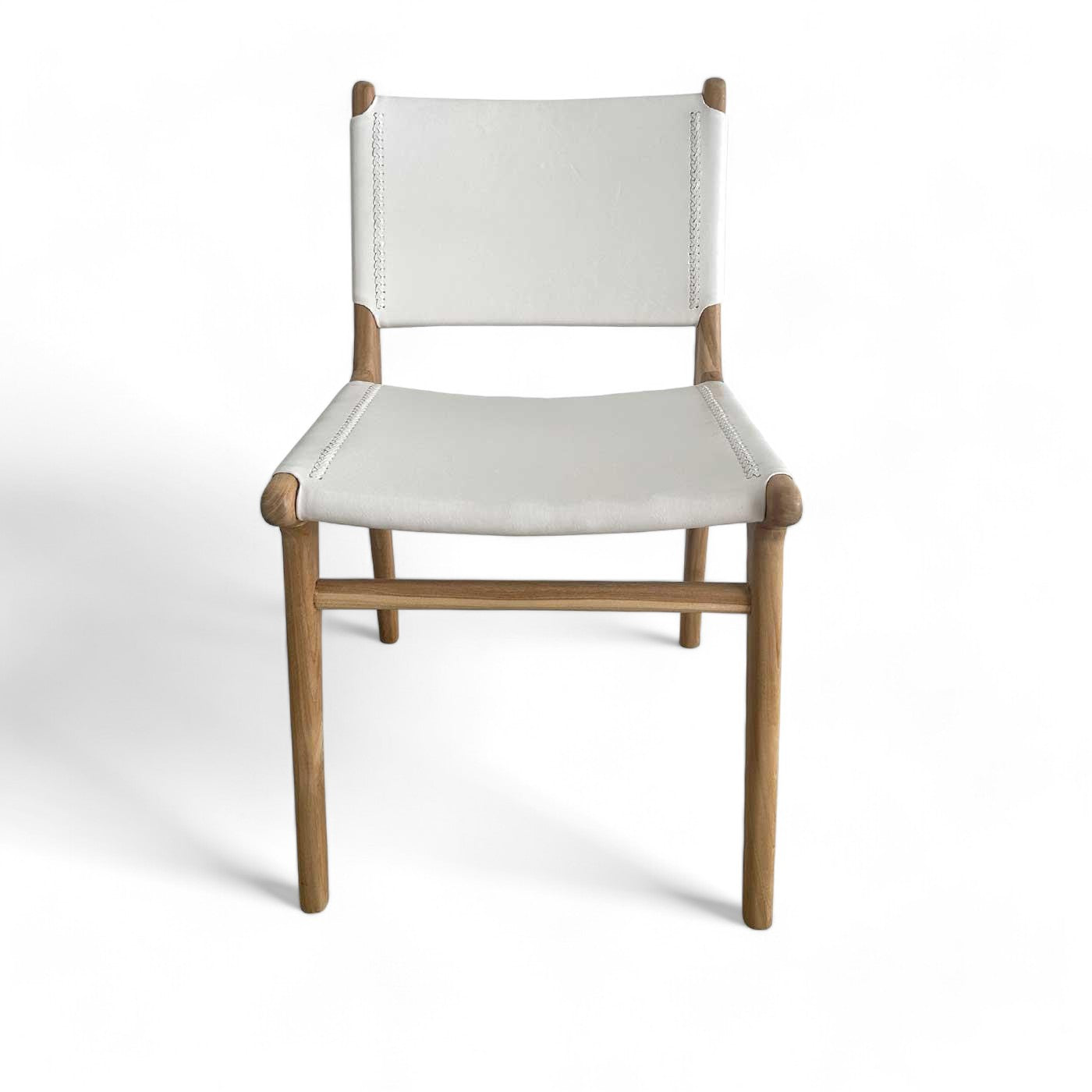 Mid Century Modern White Leather and Teak Dining Chair