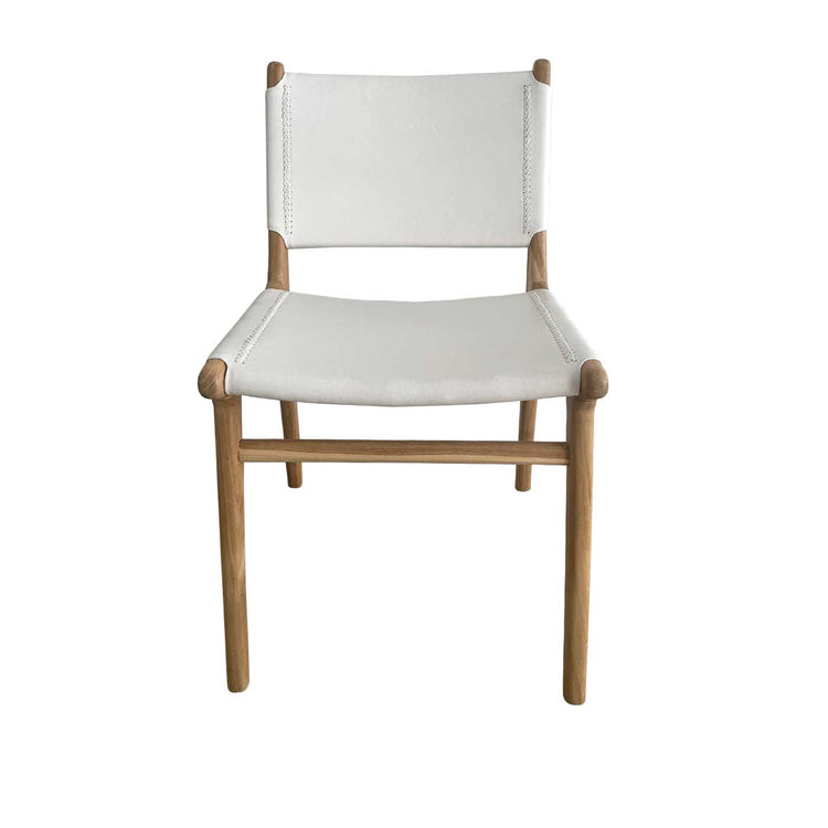 Mid Century Modern White Leather and Teak Dining Chair