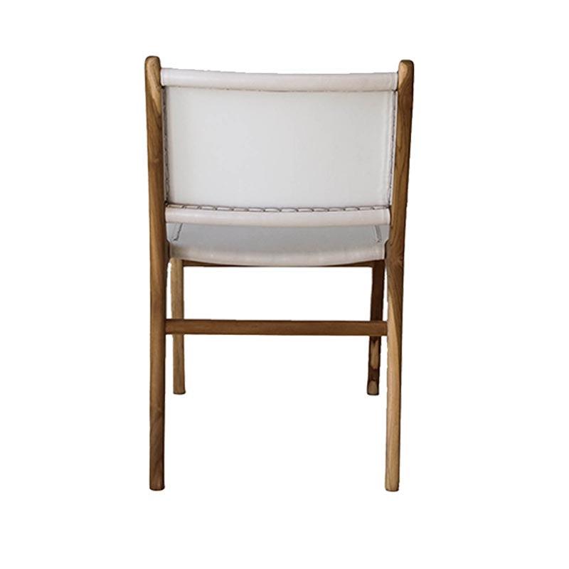 Mid Century Modern White Leather and Teak Dining Chair