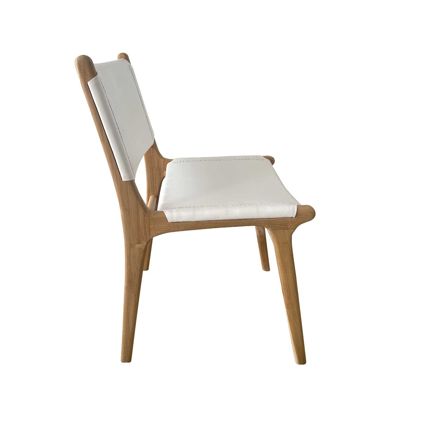 Mid Century Modern White Leather and Teak Dining Chair