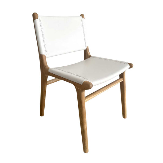 Mid Century Modern White Leather and Teak Dining Chair