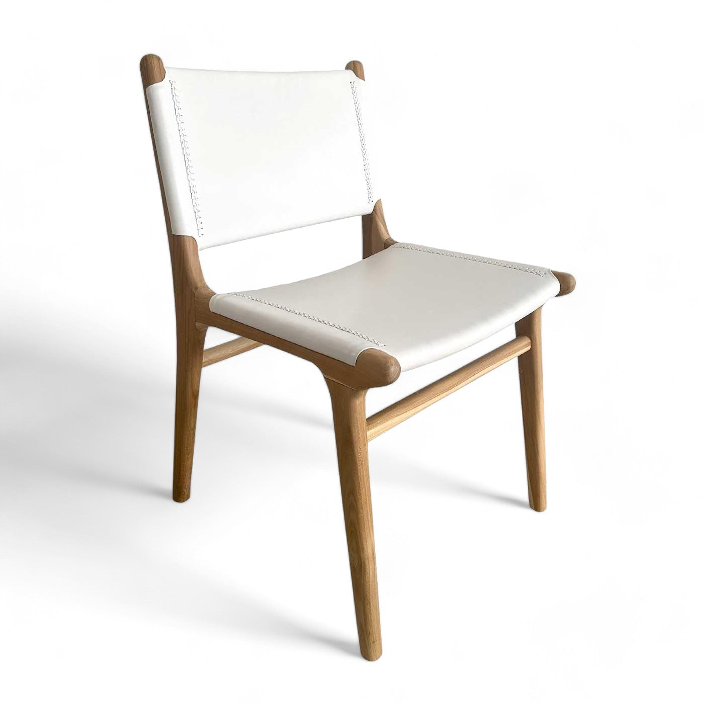 Mid Century Modern White Leather and Teak Dining Chair