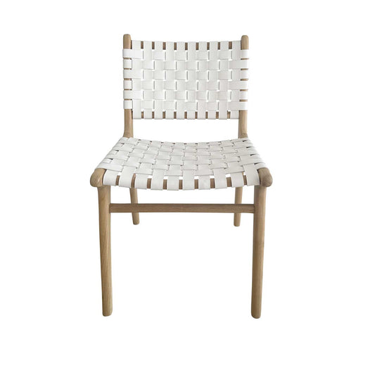 Mid Century Modern White Woven Leather and Teak Dining Chair
