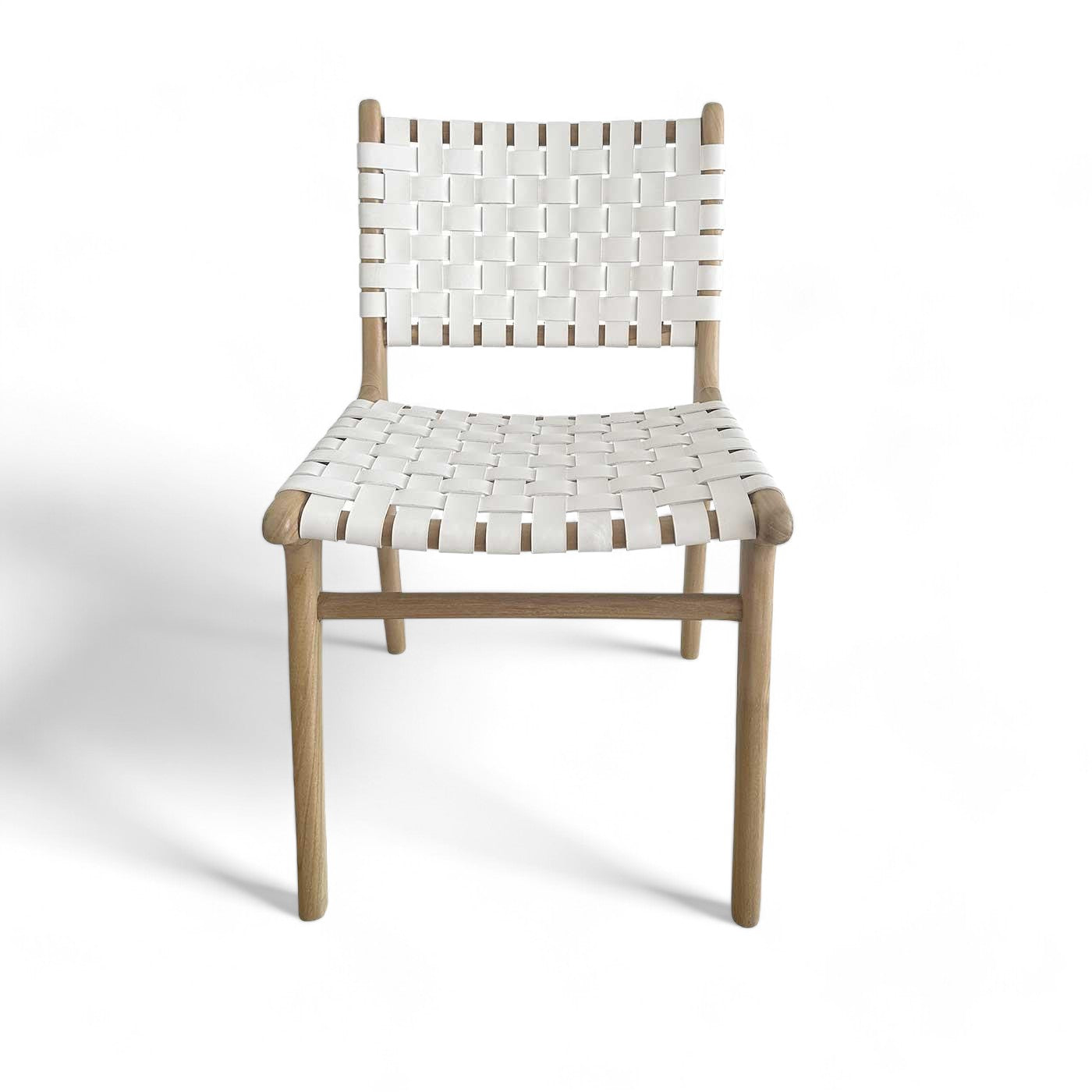 Mid Century Modern White Woven Leather and Teak Dining Chair