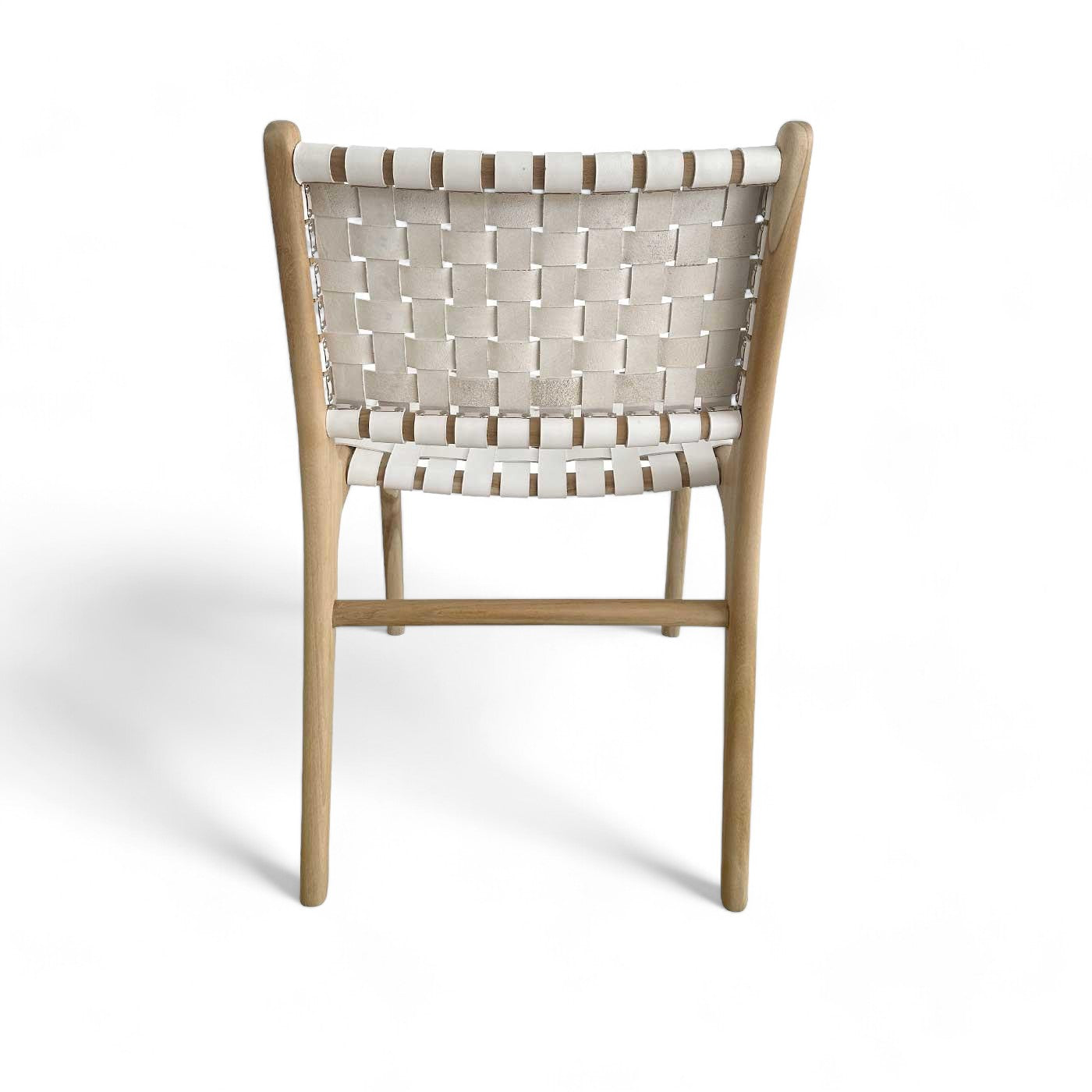 Mid Century Modern White Woven Leather and Teak Dining Chair