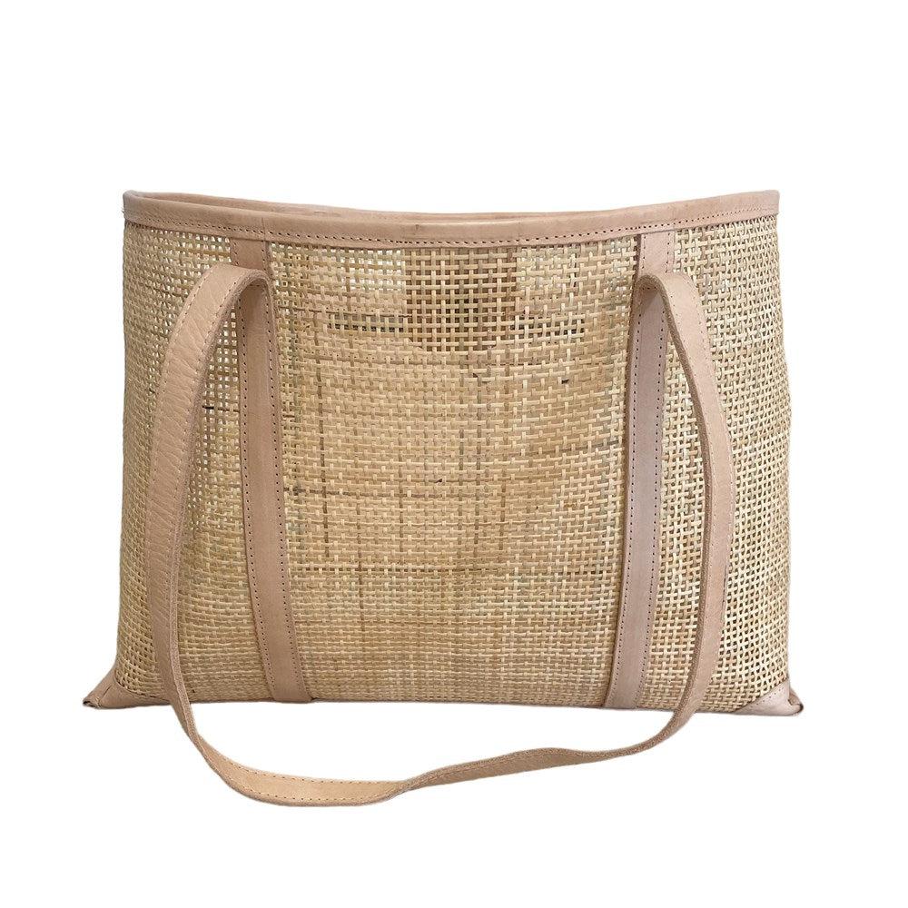 Mila Rattan and Leather Tote Bag - Nude