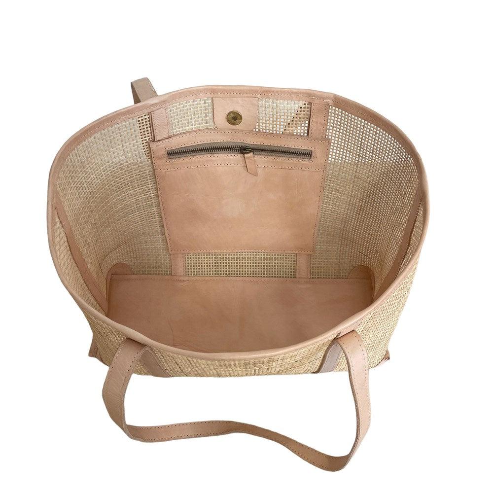 Mila Rattan and Leather Tote Bag - Nude