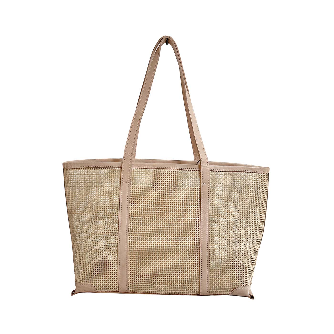 Mila Rattan and Leather Tote Bag - Nude