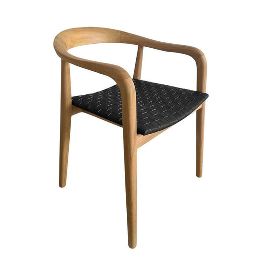 Narla Mid Century Modern Black Leather and Teak Dining Chair
