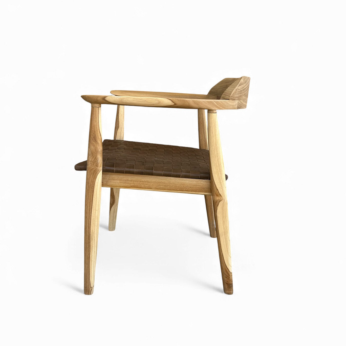 Narla Mid Century Modern Tan Leather and Teak Dining Chair