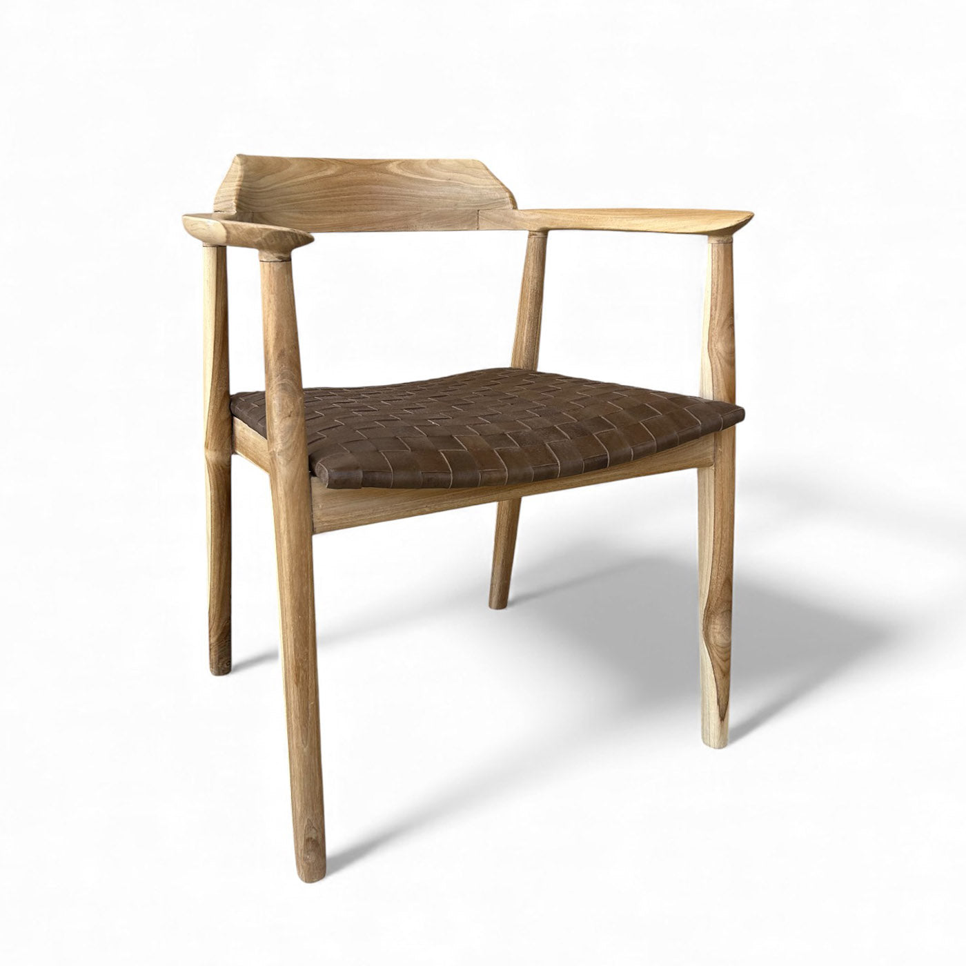 Narla Mid Century Modern Tan Leather and Teak Dining Chair