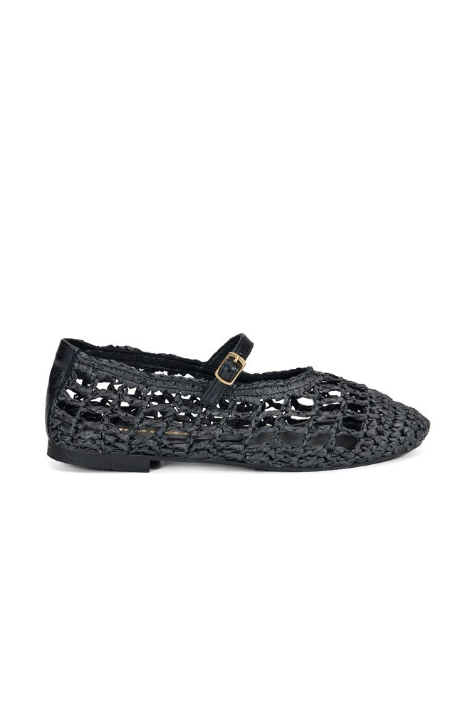 Estilo Emporio-Octavia Raffia Ballet Slipper - Black-Shoes-st-barts-brisbane-goldcoast-cabarita-southport