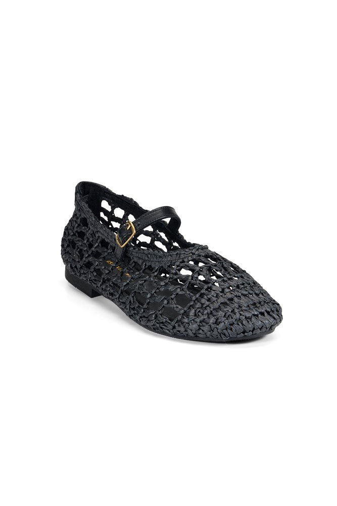 Estilo Emporio-Octavia Raffia Ballet Slipper - Black-Shoes-st-barts-brisbane-goldcoast-cabarita-southport
