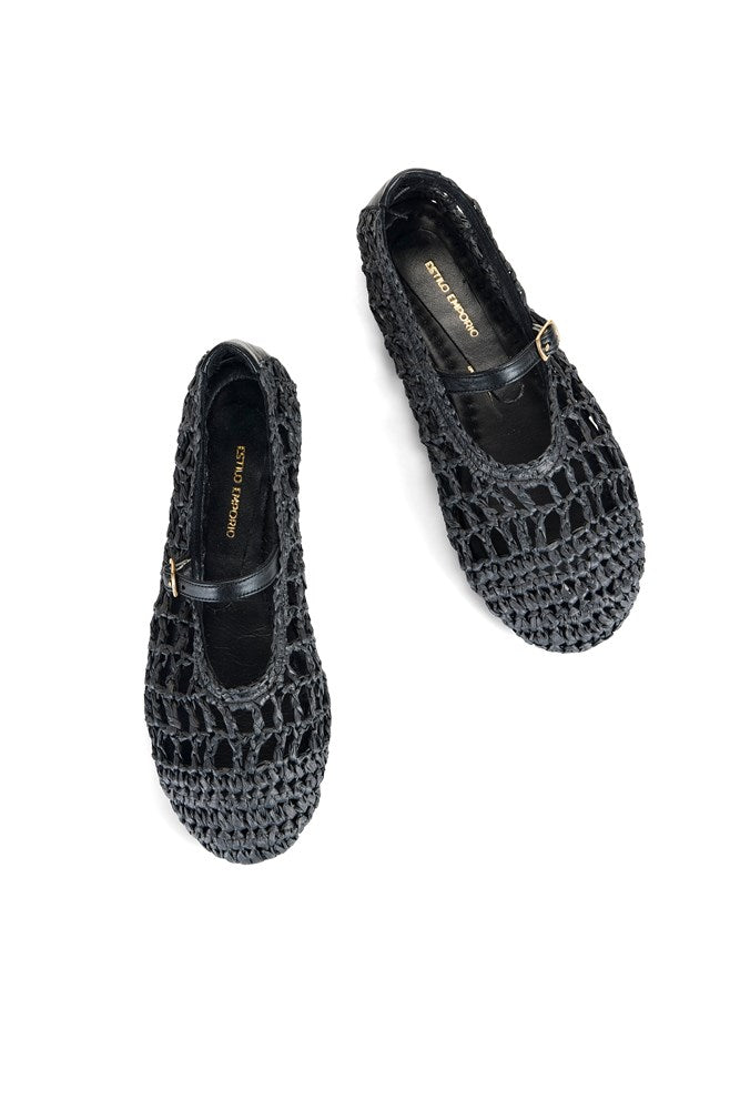 Estilo Emporio-Octavia Raffia Ballet Slipper - Black-Shoes-st-barts-brisbane-goldcoast-cabarita-southport