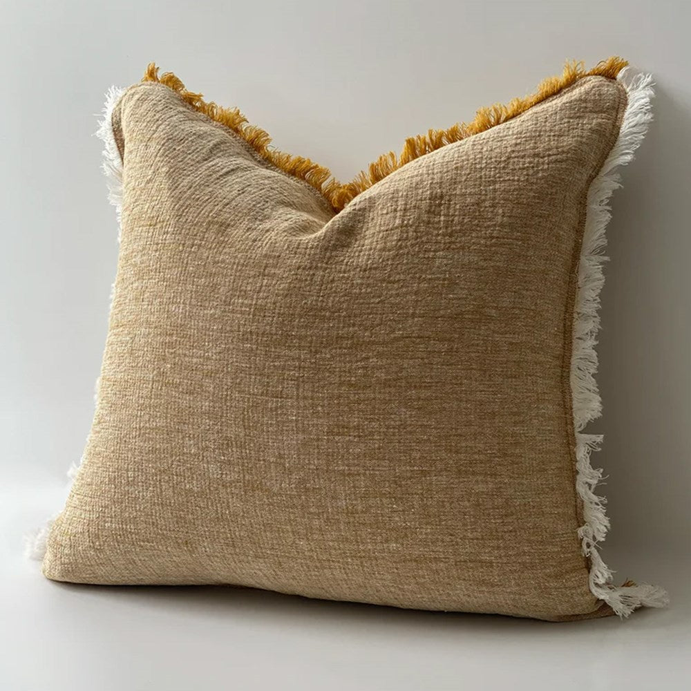 Oliver Fringed Heavy Linen Cushion - Gold