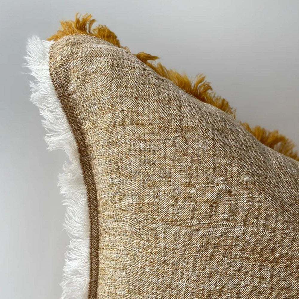Oliver Fringed Heavy Linen Cushion - Gold