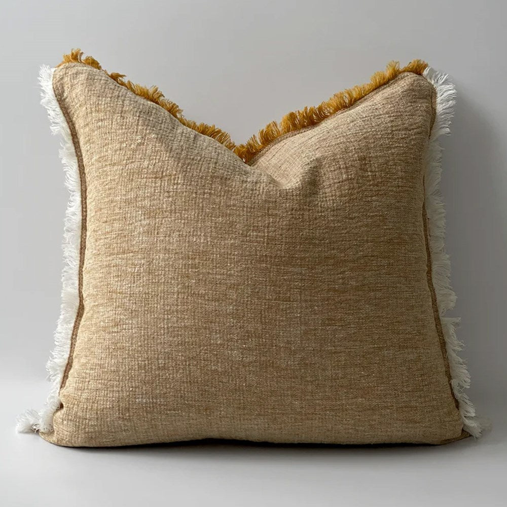 Oliver Fringed Heavy Linen Cushion - Gold