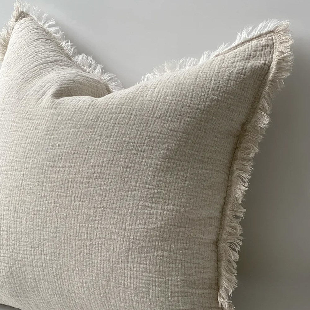 Oliver Fringed Heavy Linen Cushion - Natural