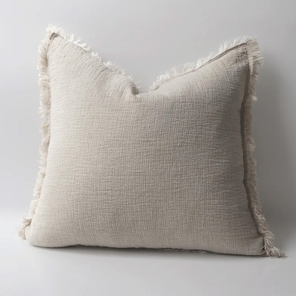 Oliver Fringed Heavy Linen Cushion - Natural