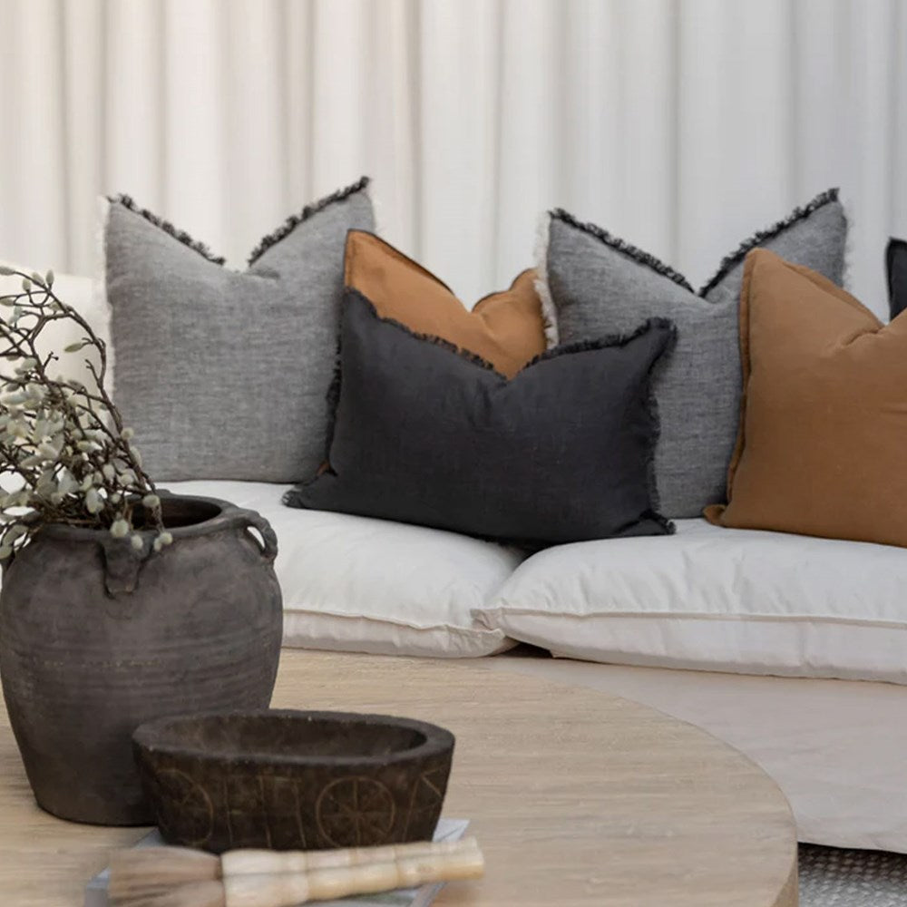 Oliver Heavy Linen Cushion - Charcoal