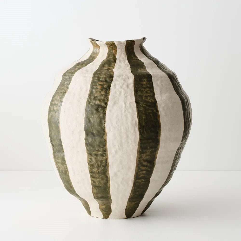 Oreio Vase - Striped Dark Olive