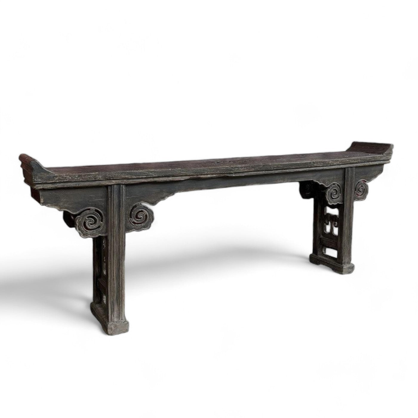 Ornate Black Oriental Antique Console Table (A) Distressed