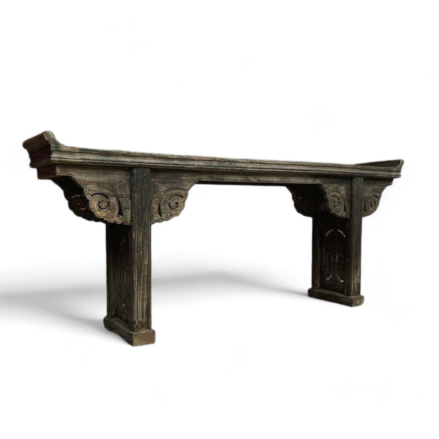 Ornate Black Oriental Antique Console Table (B) Distressed